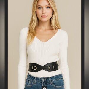 Express Black Belt corset waist buckle casual classic fall boho y2k s/m $38 goth